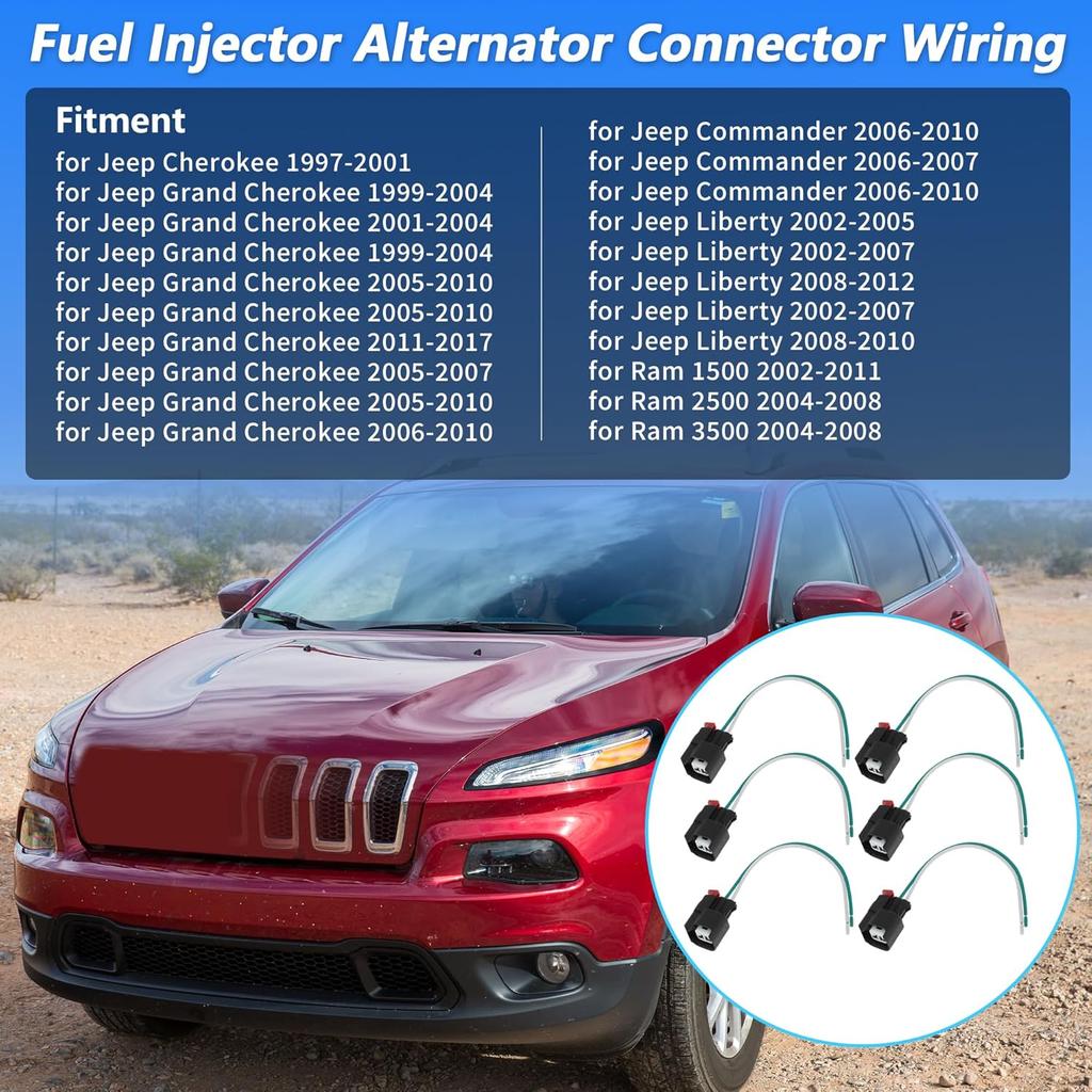 6 Pcs Fuel Injector Alternator Connector Wiring for Jeep Wrangler JK TJ for Dodge for Ram 1500 for Chrysler Quick Connector Gasoline Injectors