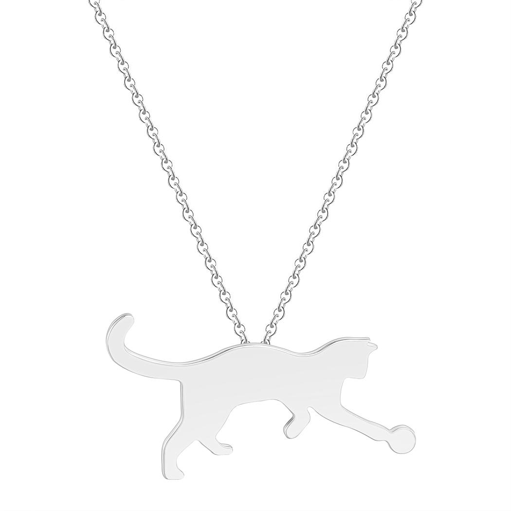 Kinitial Cute Cat/Kitty Playing Ball Pendant & Necklace Gift For Women Girl Gift Fahion Animals Kitten Choker Chain Jewelry 50cm
