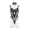 European & American Nightclub Hot Girl PU Leather Mesh Lace-up Backless Bodysuit