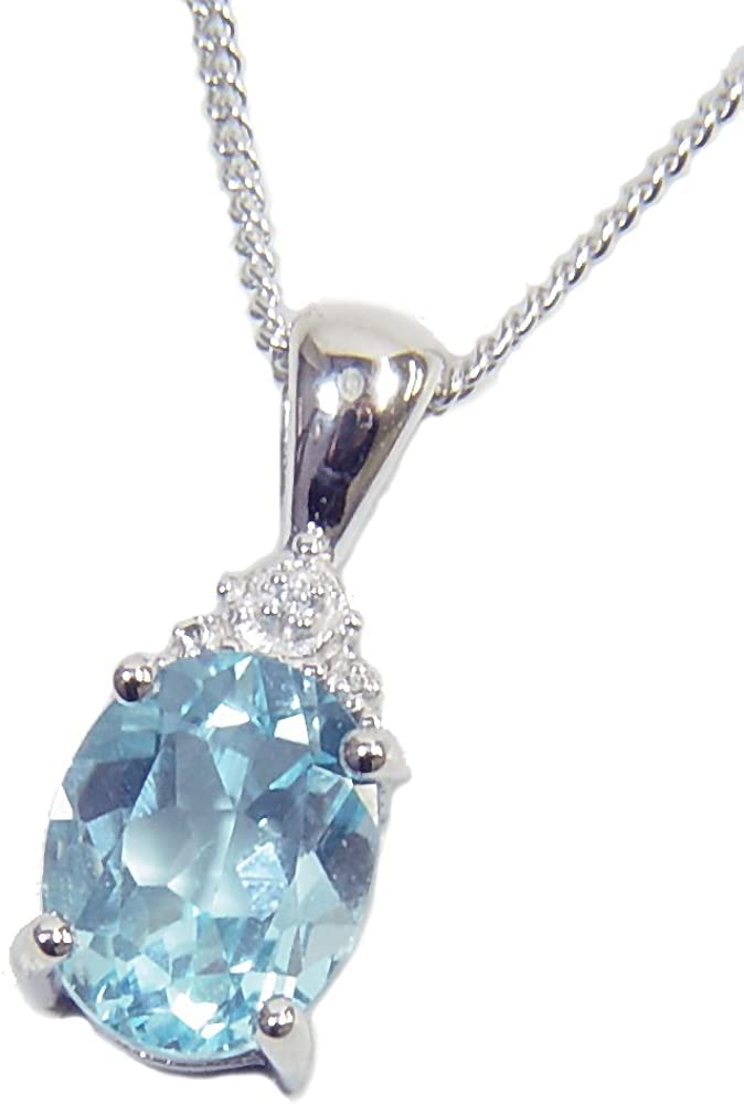 And My Jewelry Silver Large Carat Natural Blue Topaz Pendant Necklace [Your Box] 2.0 <November Birthstone>