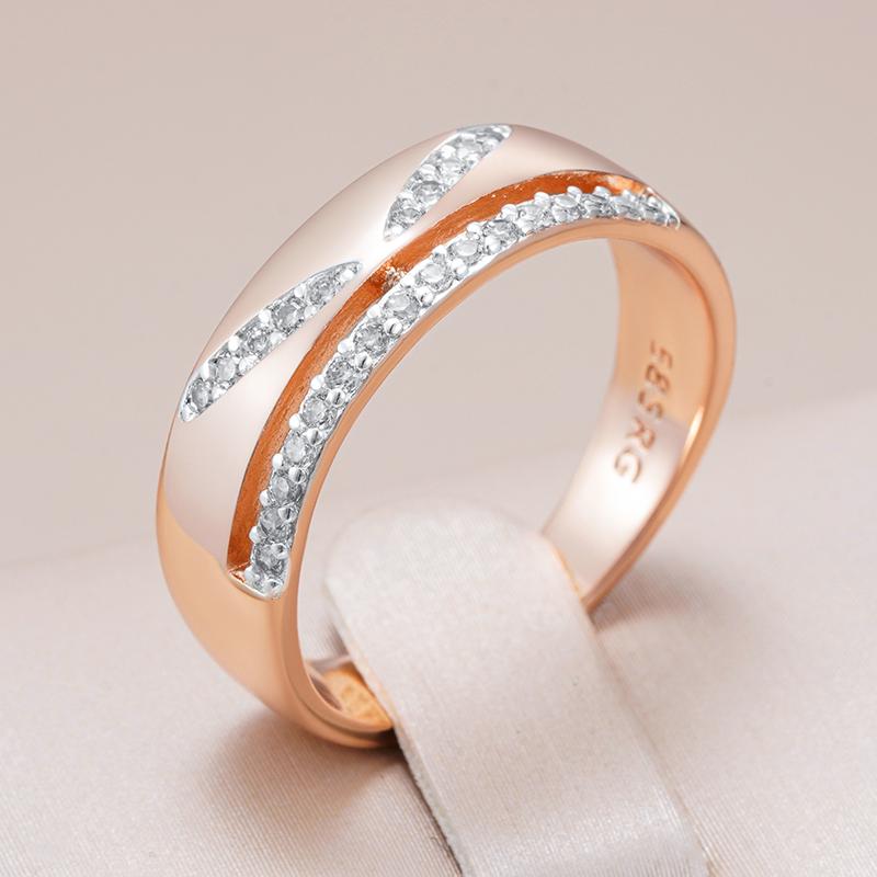 Luxury Shiny Natural Zircon Bridal Wedding Rings  Rose Gold  Color Mix Design Daily Fine Ethnic Jewelry For Women