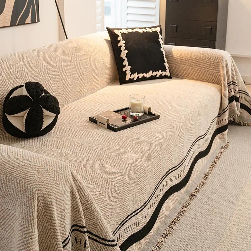 Tassel Edge Chenille Sofa Towel For Four Seasons All-Inclusive Slipcovers For Chaise Longue Multi-Use Sofa Picnic Blankets 180x130cm S