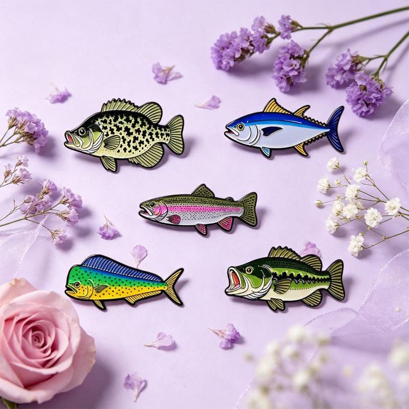 1/5Pcs Freshwater Saltwater Fish Enamel Pins Trout Tuna Bass Lapel Pin Fishing Lover Brooch Backpack Clothes Decor Gift