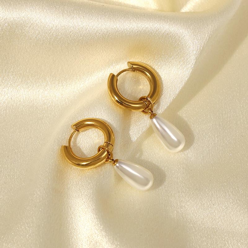New Classic Round Earrings Women'S Medical Titanium Steel 316 Fashion Jewelry Pearl Trend Earrings Gold