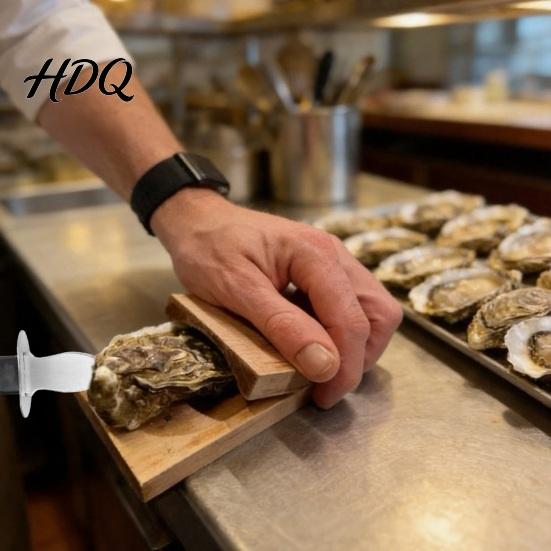 Portable Seafood Sheller Oyster Shucker Cutter with Clamp Stainless Steel Blade And Ergonomic Durable Shucking Kit Wood Base Design Non-slip Opener