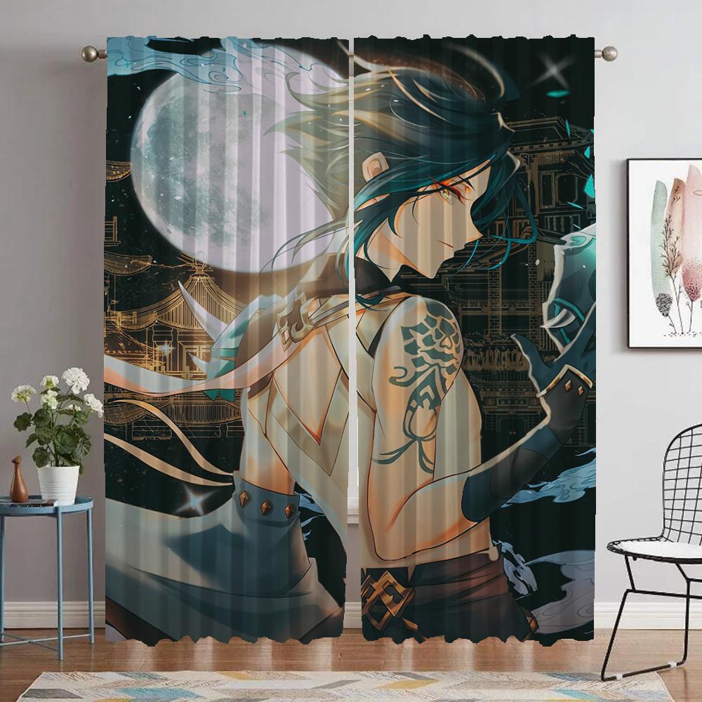 Genshin Curtains Child Room Blackout Curtain for Room 2 Panel Home Interior Curtains Halloween Decoration Shades Partition