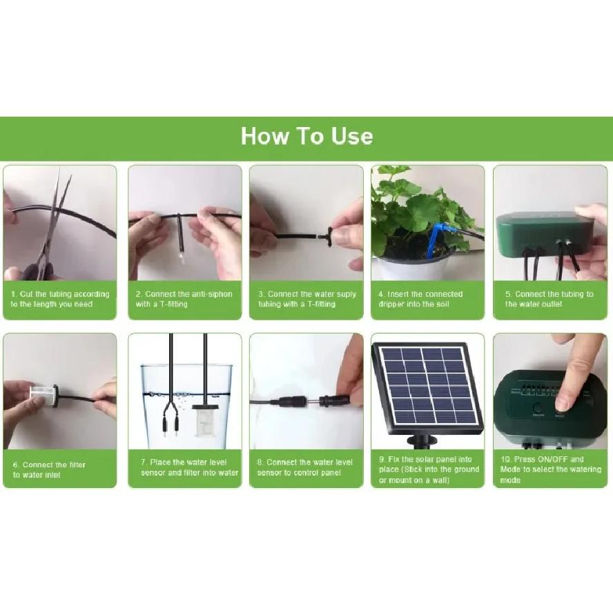 Solar Intelligent Irrigation Kit 6V 2W with Built-in 1800mAh Battery Irrigation for Potted Plants DIY Timed Watering Device