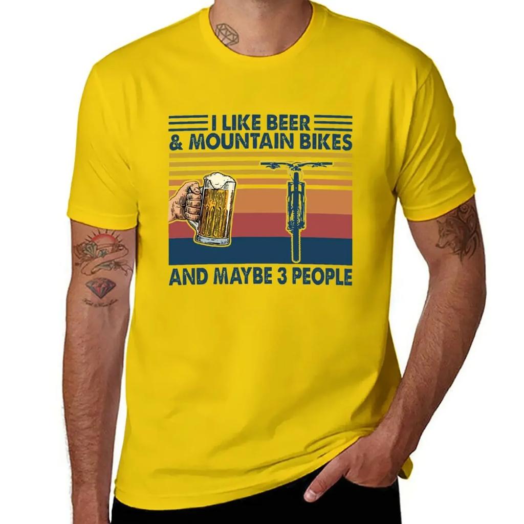Vintage MOUNTAIN BIKING I Like Beer & Mountain Bikes and Maybe 3 People T-Shirt Sublime T Shirts for Men Graphic