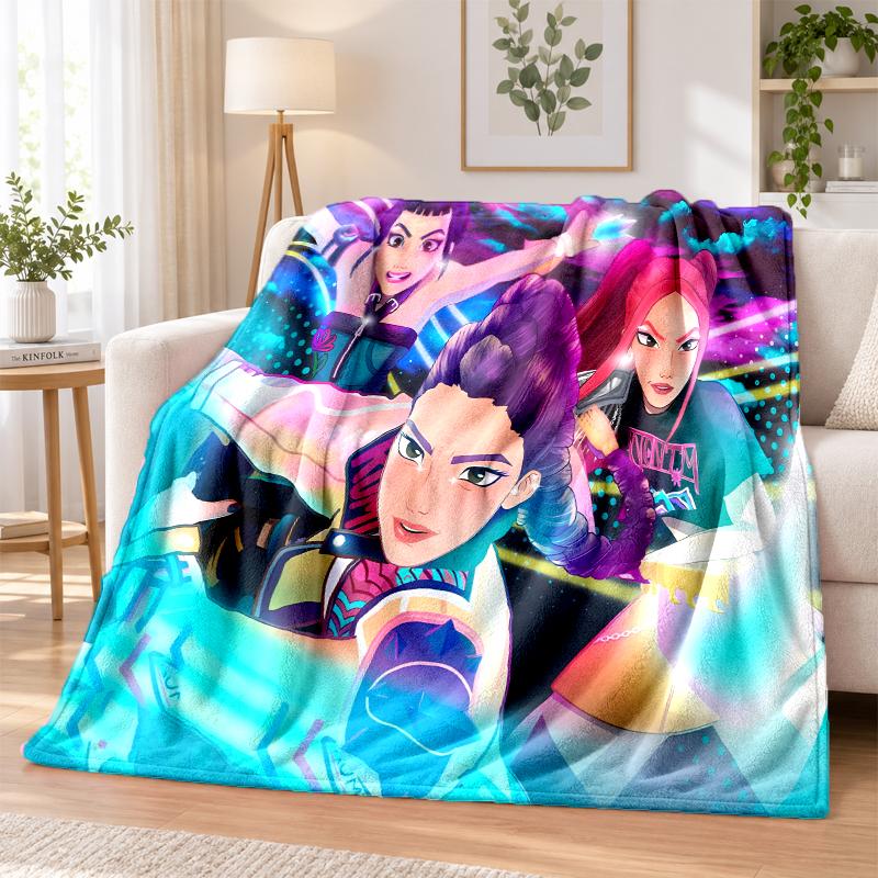 Kpop Demon Hunters Flannel Throw Blanket Soft Warm Cozy For Sofa Bed Indoor Home Bedroom Use