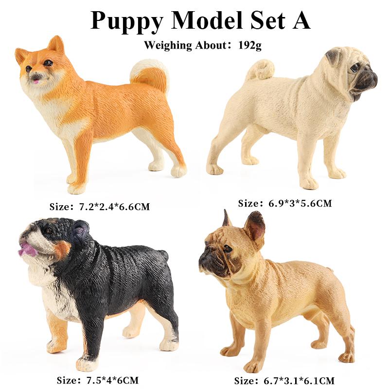 Oenux 4pcs Dog Animals Model Set Action Figure Rottweiler Shiba Inu Persian Cat Siamese Figurines Cute Education Toy Kids Gift