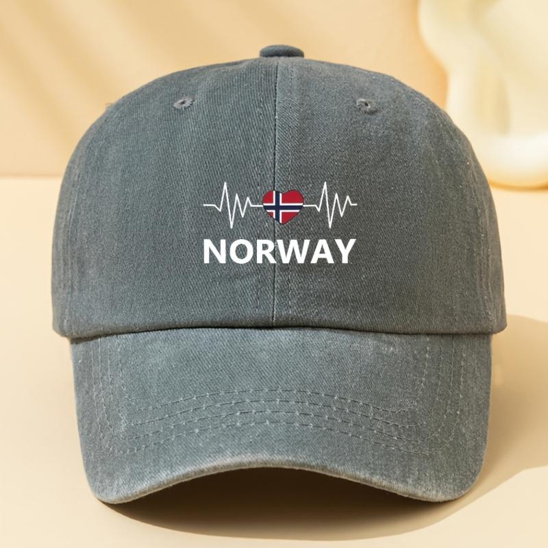 

Норвегия Принт Сердцебиение Бейсболка Винтажная Стиранная Повседневная Регулируемая Уличная Шляпа от Солнца Унисекс One Size