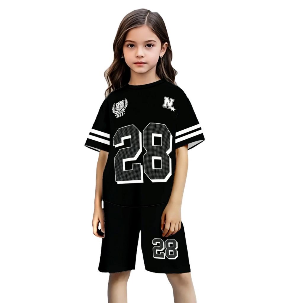 Unisex Kids' Sport Set with Letter Print, Short Sleeve Top and Pants, Round Neck Casual Outfit