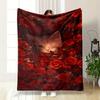 A Cat's Face Winking Amidst a Dense Arrangement of Vibrant Red Roses. for All Seasons Blanket Lunch Break Throw Gift