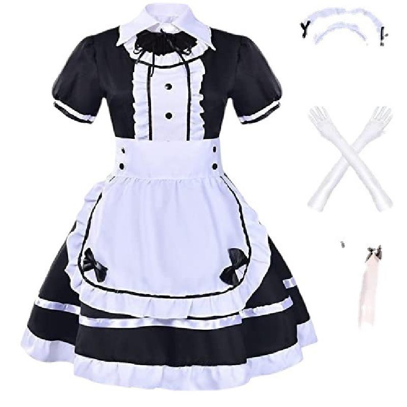 Disfraz de Lolita de K-On para juego de rol, disfraz de mucama, color negro, rojo, azul y morado