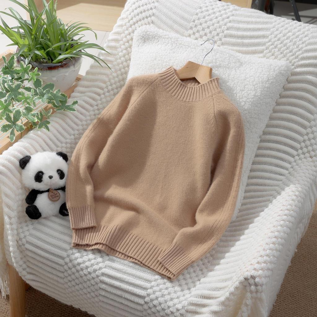 100% Pure Wool Kids' Thick Pullover Sweater - Warm Woolen Base Shirt for Boys & Girls