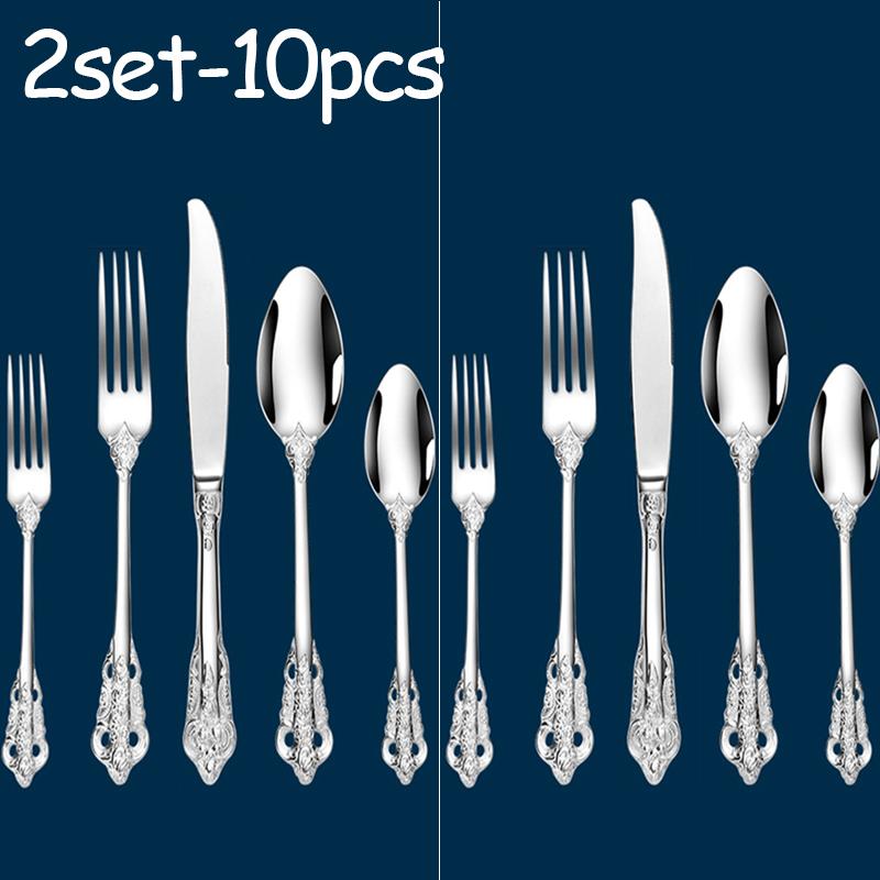 Stainless Steel Dinnerware Sets High-grade Knife Fork And Spoons Cutlery Kits Gold Plated Floral Pattern Tableware Dropship