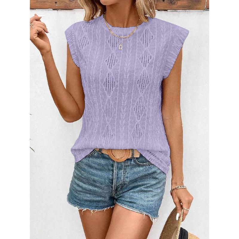 2026 Summer New Women's Round Neck Jacquard Casual Loose Fit Versatile Short Sleeve T-Shirt