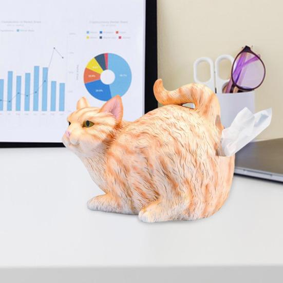 

Коробка для салфеток в форме очаровательного кота, держатель для хранения салфеток, забавный контейнер для салфеток из смолы для домашнего рабочего стола в ванной комнате черный белый