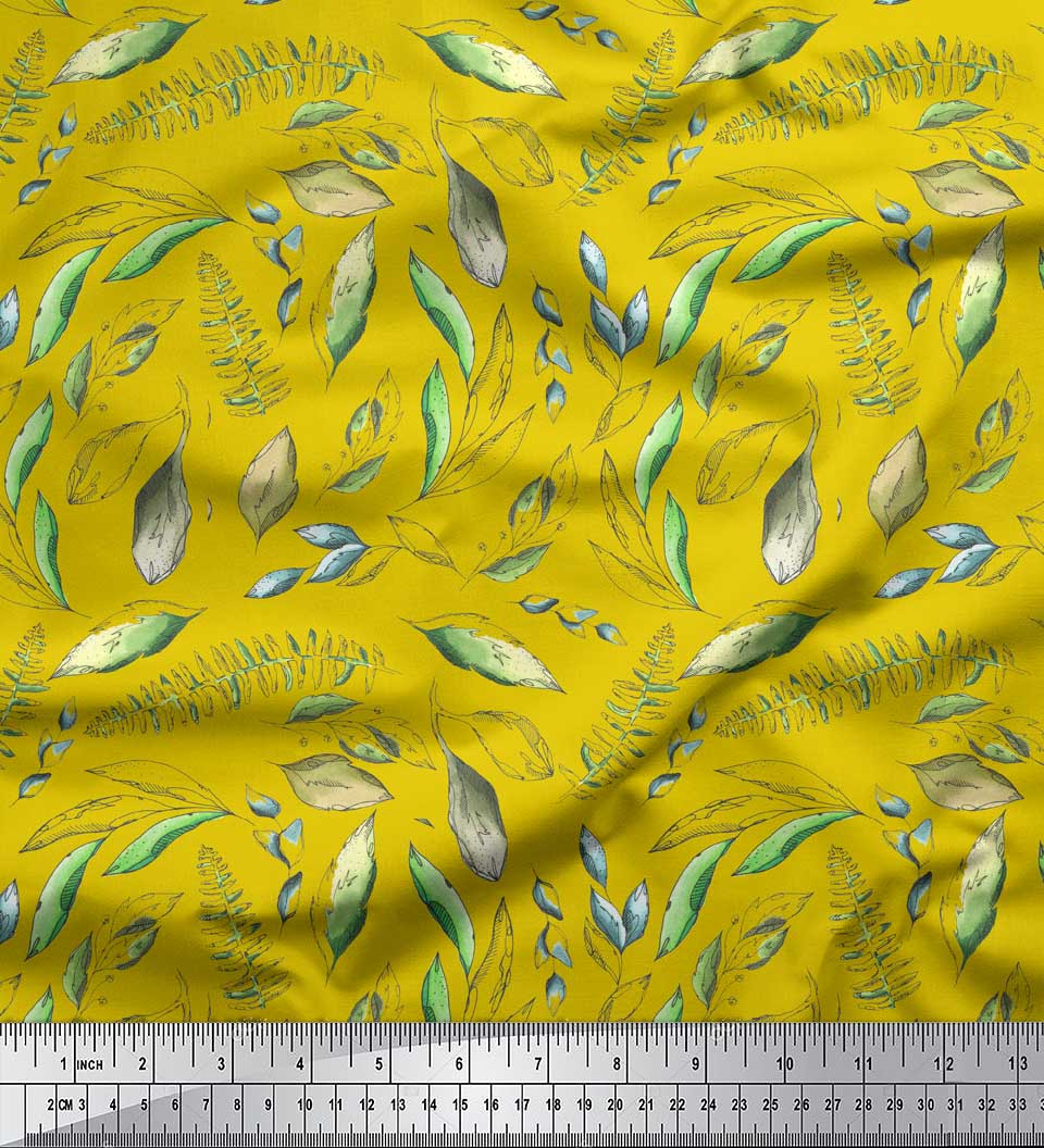 

Soimoi Blue Japan Crepe Satin Fabric Artistic Leaves Print Sewing Fabric metre 42 Inch 42 Inch Wide - Poly Crepe жовтий