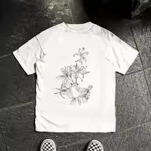 Lily Line Art Floral Print T-shirt Minimalist Flower Graphic Tee Unisex Men Women Casual Cotton Streetwear Short Sleeve Tops 1