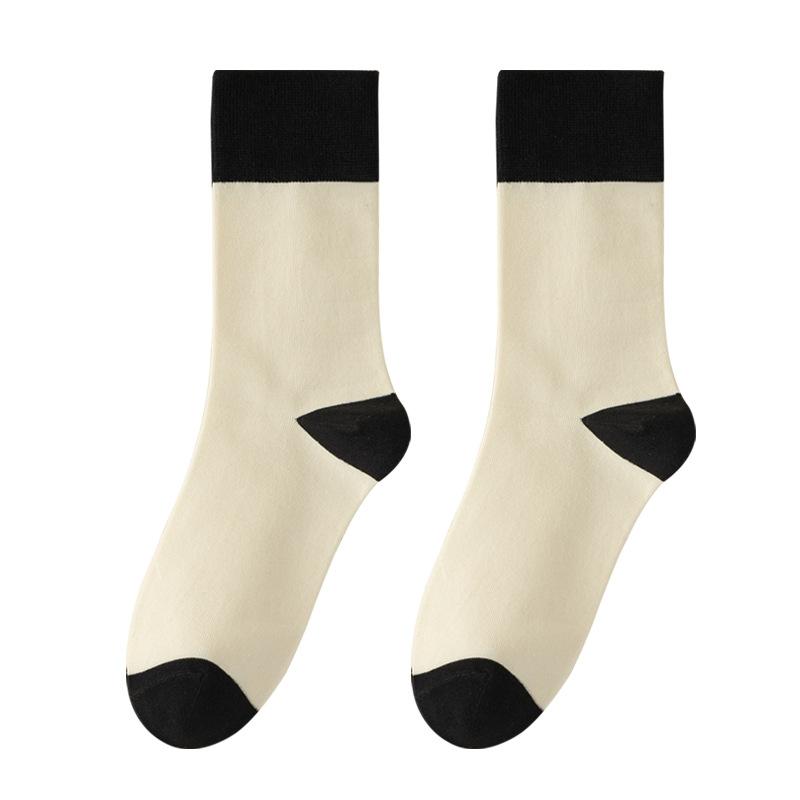 Women's Spring and Autumn Color-matched Comfortable Mid-calf Socks, Simple and Retro Casual Breathable Sports Socks, Cotton Socks