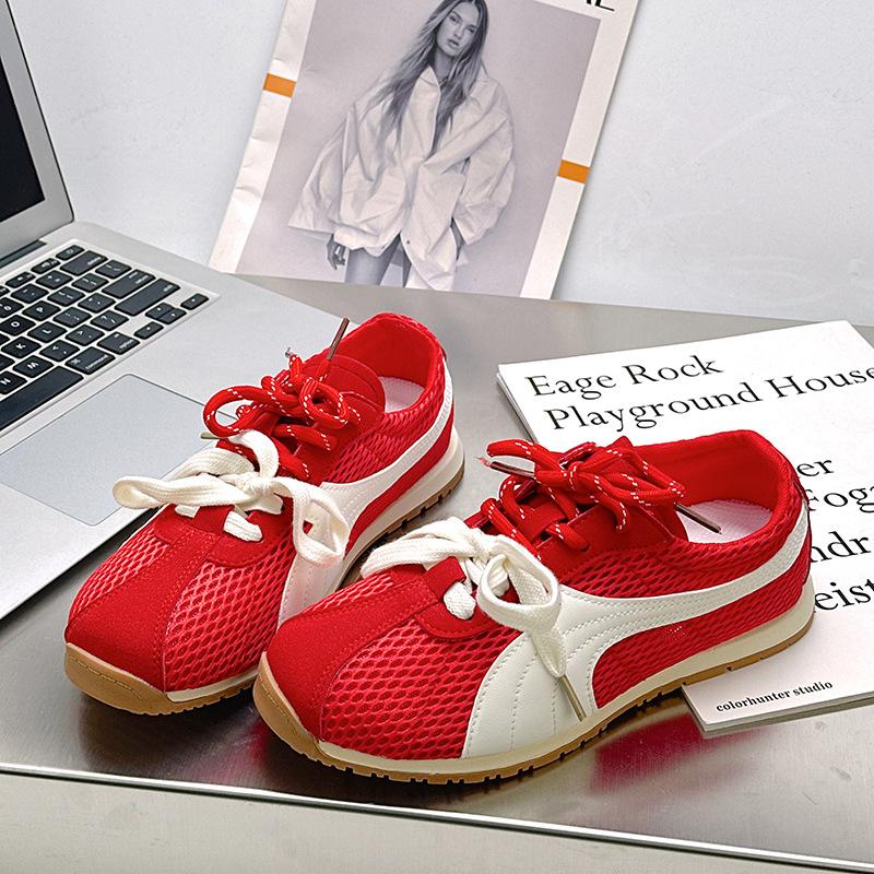 

9 Soft bottom, light and breathable mesh, female contrasting color lace-up, casual versatile college, ugly and cute 40