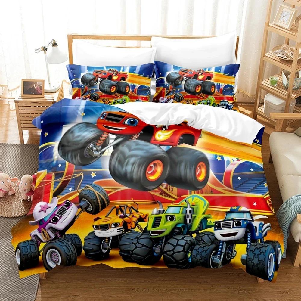 new Blaze Cartoon Monster Machines Bedding Set,Duvet Cover Bed Set Quilt Cover Pillowcase,King Queen Twin Size Boys Girls Adults