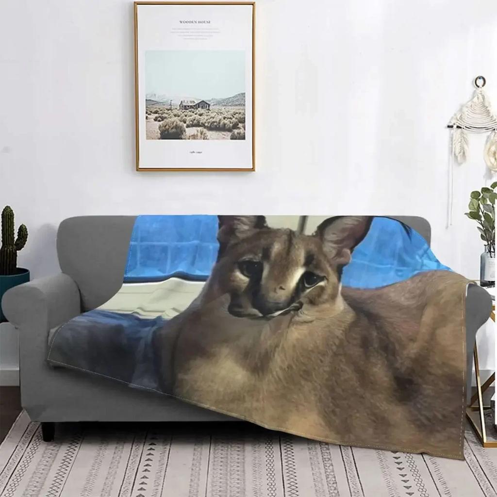 Big Floppa Caracal Cat Cute Meme Blanket Soft Coral Fleece Warm Flannel Bathtub Throw Blankets For Sofa Car Bedroom Bedspread
