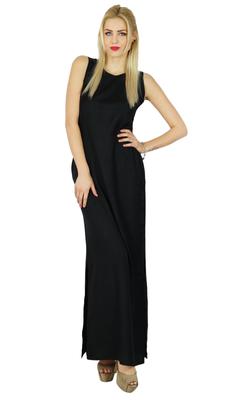 Abito Lungo Nero Maxi da Donna Spacco Laterale Abbigliamento Casual Comfort Viscosa