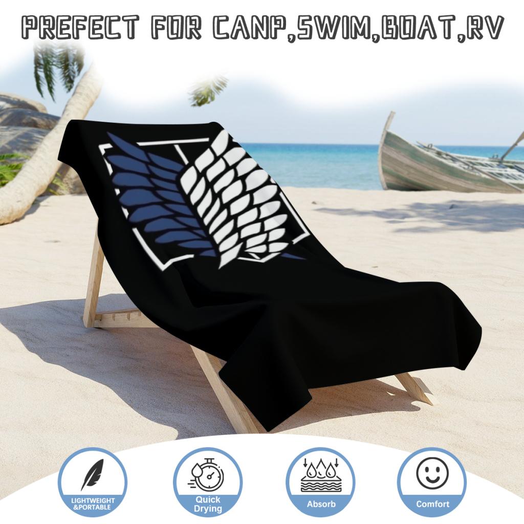 Microfiber Beach Towel Wings Of Liberty Attack On Titan Retro  Print Quick Dry Sandless Beach Blanket Towel