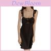 Women Satin Sleepwear Set With Lace Splicing And Bow Detail For Home And Hotel Use
