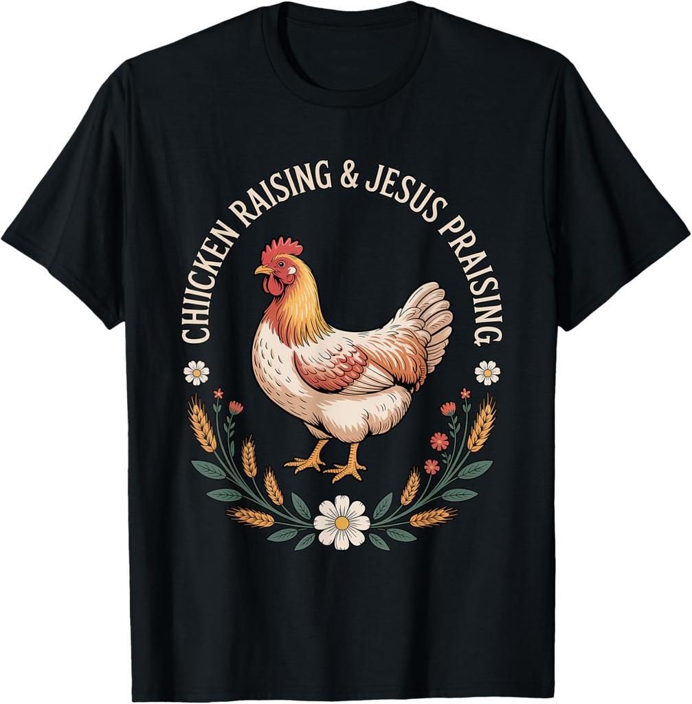 Chicken Raising and Jesus Praising Vintage T-Shirt Y2k Kawayi Custom Printed Graphic T Shirts Funny Shirt Camisas Streetwear