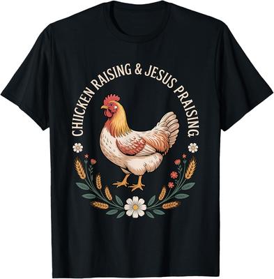 2026 New Style Mens Chicken Farming and Praise Jesus Retro TShirt with 100 Cotton Smile Pattern On the Print