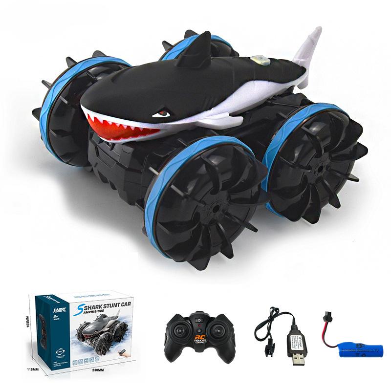 1:24 Four-wheel Drive Amphibious Shark Head Stunt Car Gesture Sensing Drift Remote Control Drift Vehicle Model Toy Gift For