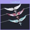 Simulated Diamond Decorated Angel Wing Cross Pendant Necklace For Women