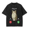 Ist Anrufen Telefonanruf Meme Meowl Katze Eule Memes Gewaschenes T-Shirt Streetwear Vintage T-Shirt T-Shirts Oberteile Herren Damen 100% Baumwolle