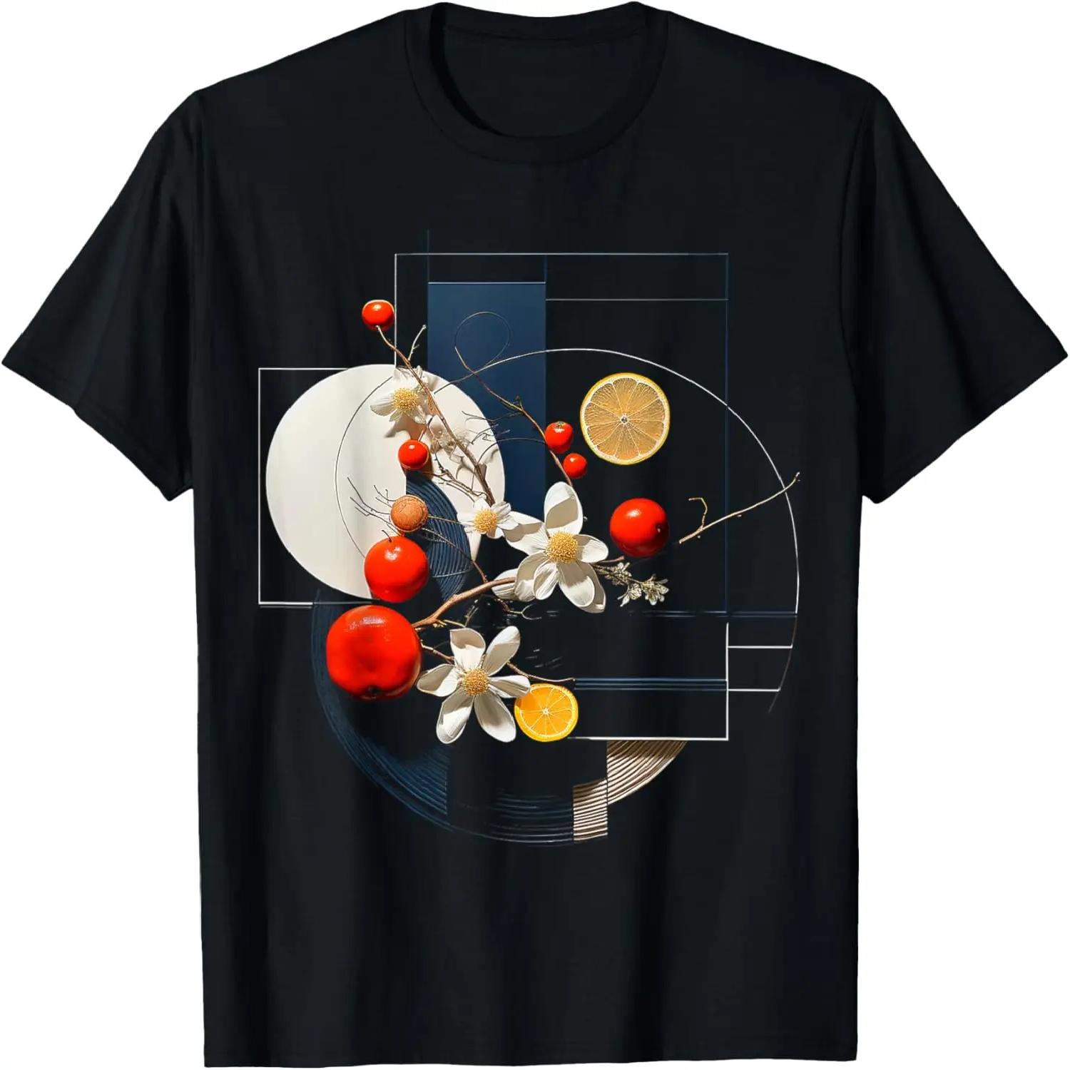 Lemon Flowers Geometric Fruit Art Graphic Motif Lemon T-Shirt S чёрный