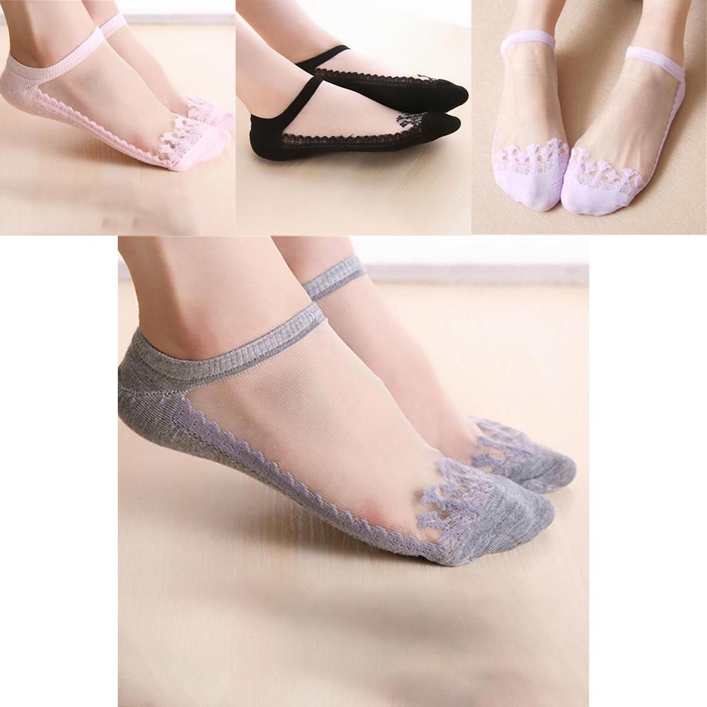 Women Colors Sexy Ultra-thin Elastic Silky Short Silk Lace Invisible Socks For Effortless Elegance