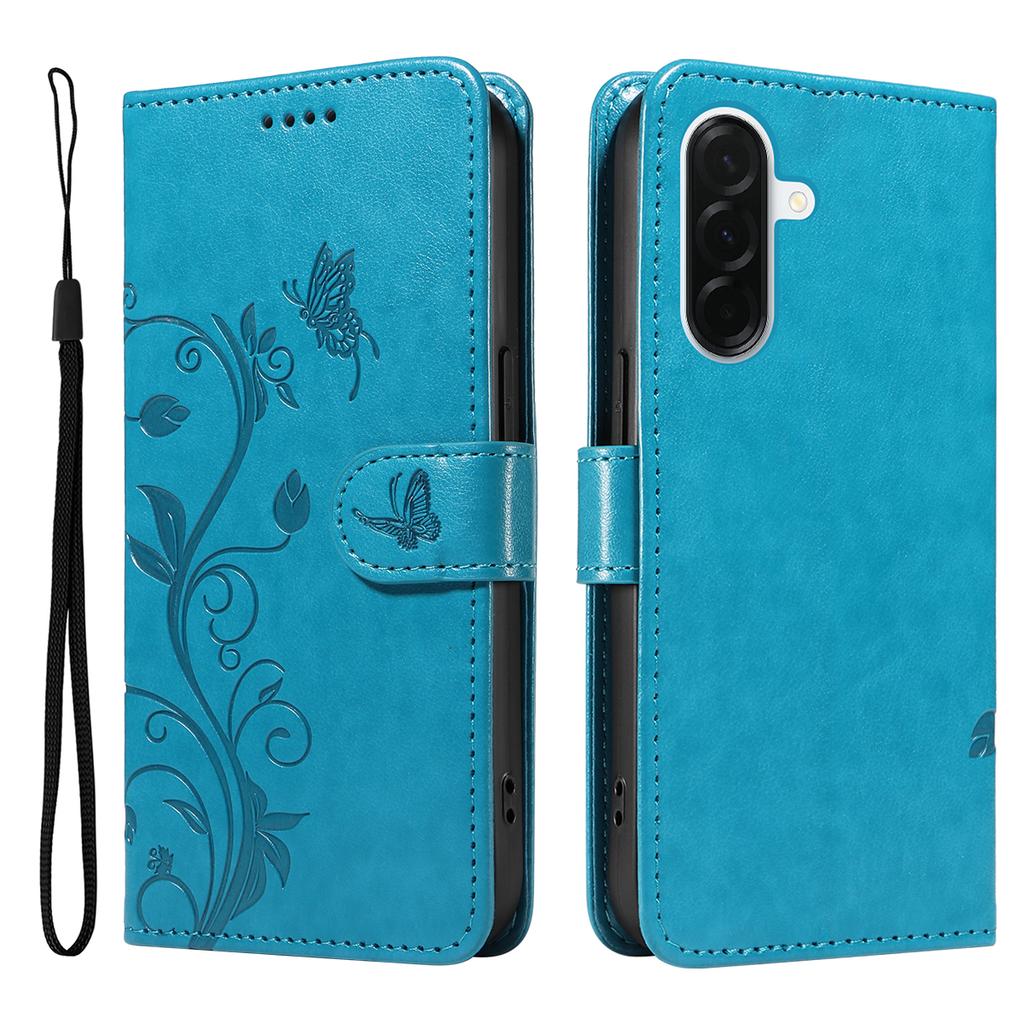 For Samsung Galaxy A37 5G PU Leather Cases Flower Pattern Wallet Stand Phone Cover with Strap