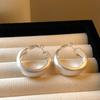 Korean Gold Color Matte Brushed Hoop Earring for Woman Vintage Metal Geometric Circle Round Earrings C-shape Jewelry Gift