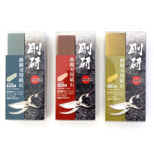 

NANIWA Goken Curved Blade Whetstone Set (3-Piece Set) - Includes Rough, Medium, and Finishing Whetstones for Pruning Shears and Peeling Knives