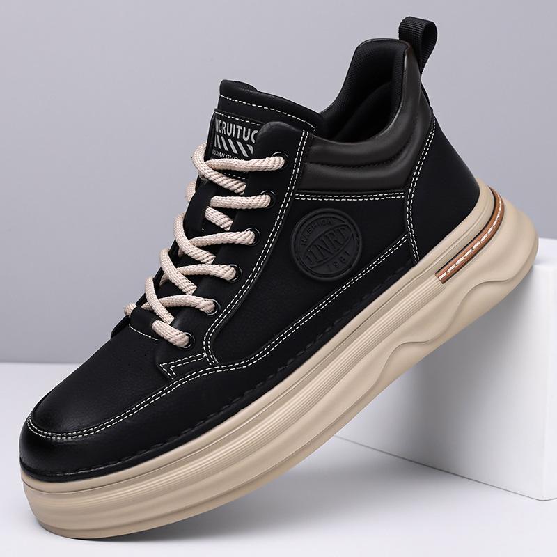 

High-top shoes autumn casual board shoes retro leather surface medium-top sports thick-soled heightening Martin boots 44 [standard sports code] чорний