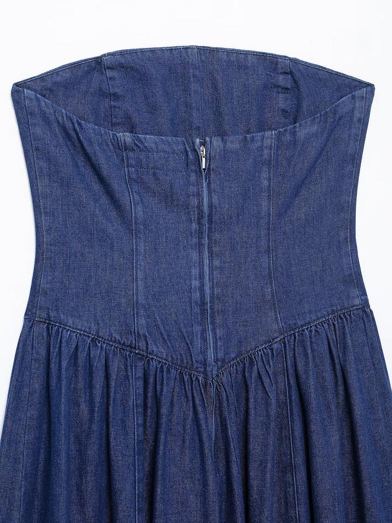 2025 Spring Women's Slim Fit Pleated Strapless Dress