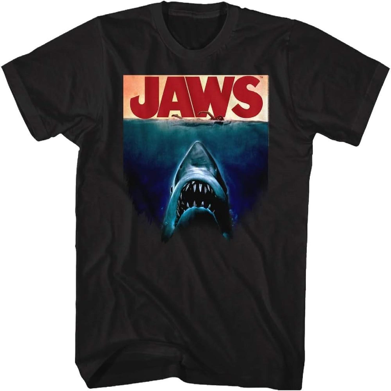 Jaws T-Shirt Deep Blue Movie Poster Black Tee S