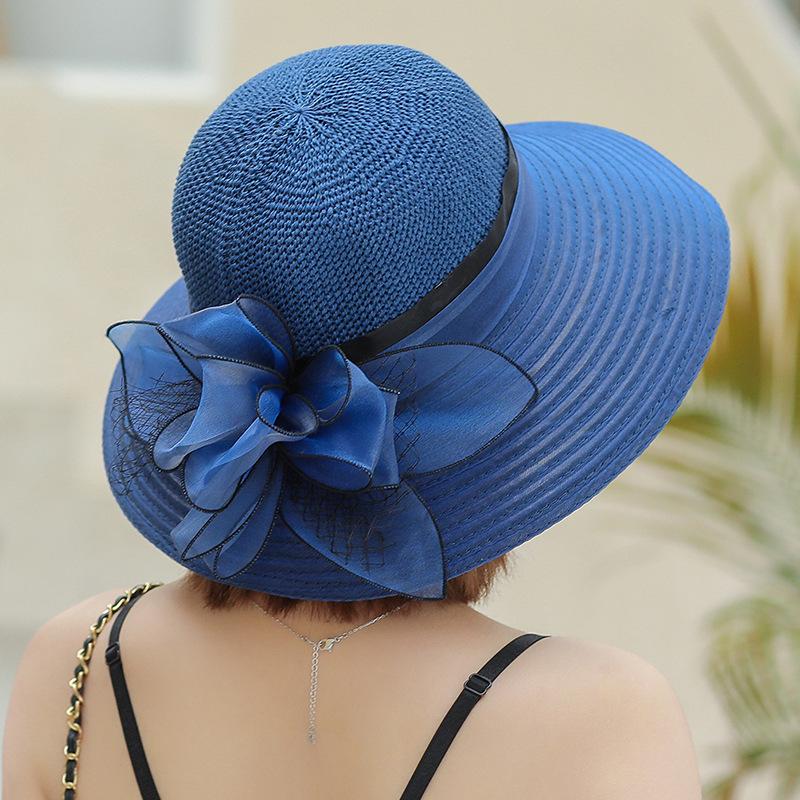 Elegant Organza Flower Bucket Hat for Women - Fashionable Sun Protection, Breathable Polyester, Perfect for Spring & Summer