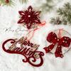Gold Powder Red Christmas Decoration Flocking Pendant Bow Wreath Christmas Tree Hanging Ornament Xmas New Year Party Home Decor