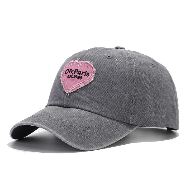 Versatile Cotton Baseball Cap With Embroidered Pink Heart And Round Crown