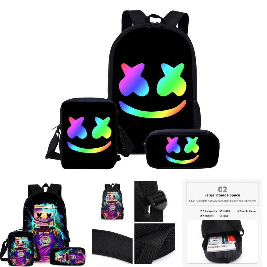 Marshmello Backpack Set Durable Versatile Stylish For School Travel