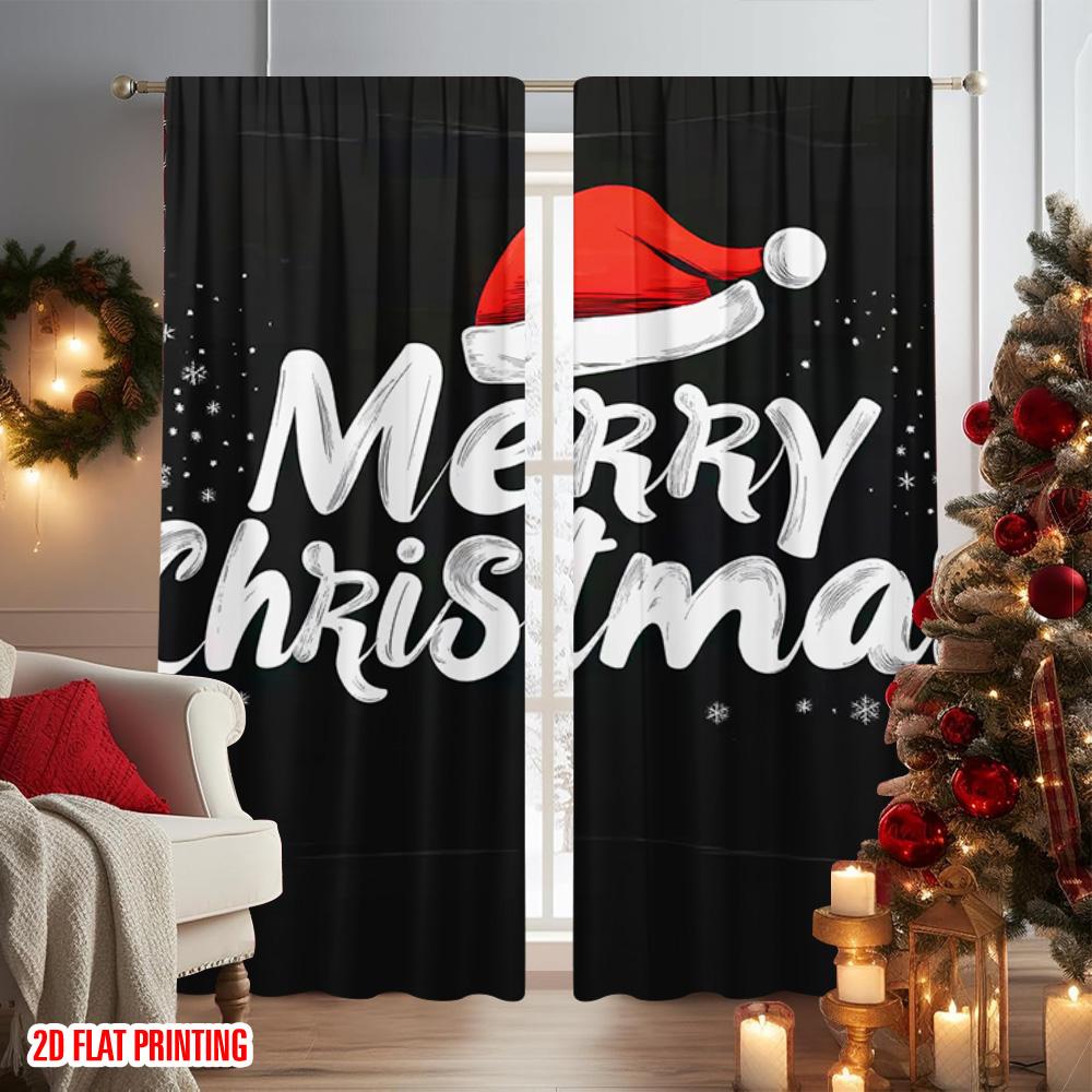 Flat Printing Merry Christmas Popular Window Curtains Versatile Fabric Without Electricity Family Set Of 2 Made Polyester