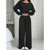 Tuta da Donna Vestibilità Larga Spalle Scoperte Manica Lunga Crop Top Vita Alta Pantaloni Larghi Tuta Due Pezzi